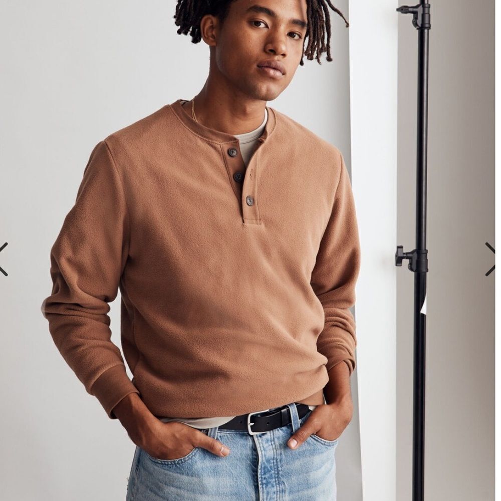 Madewell Fleece Henley Tee Brown‎